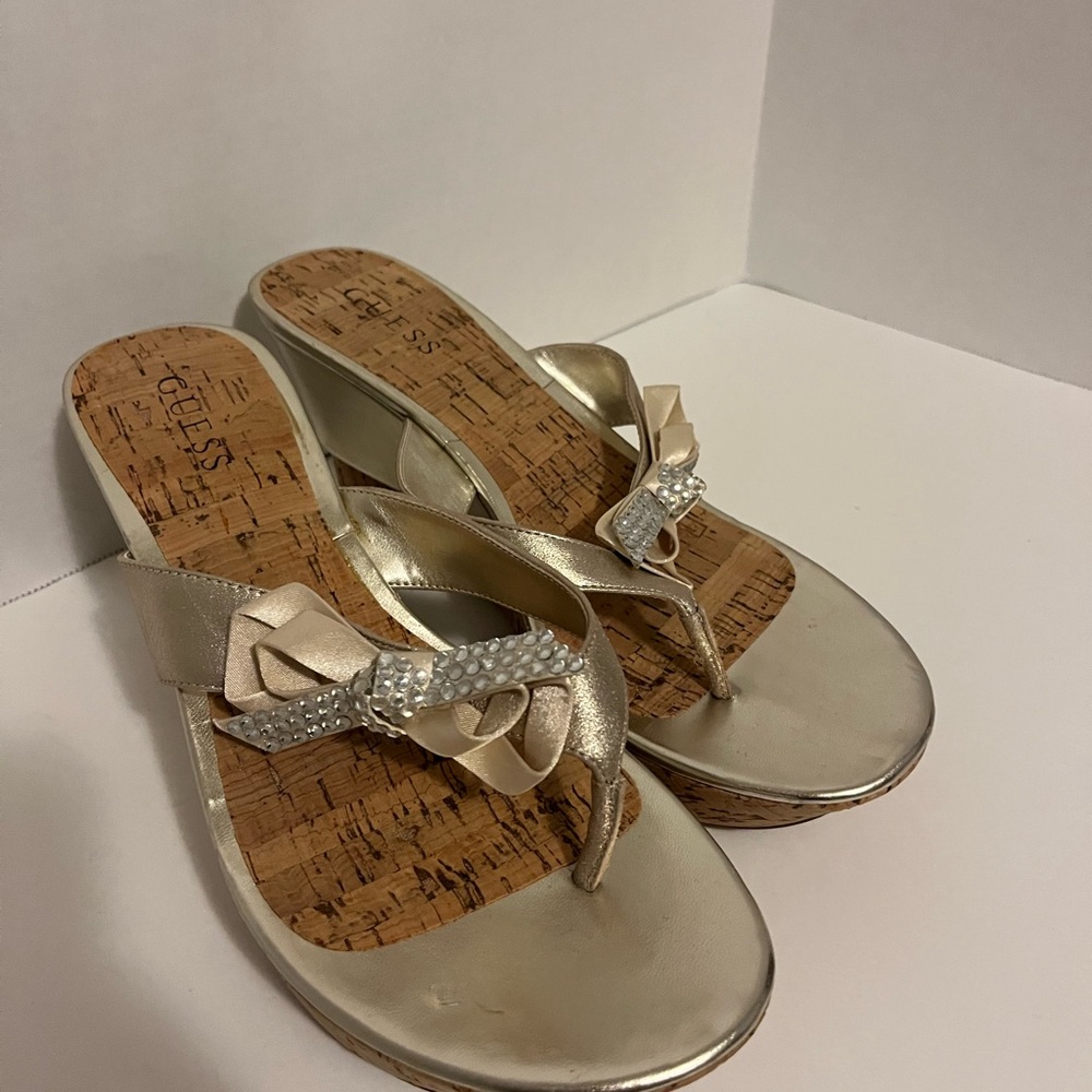 Guess Women's Metallic Sandals with Bow Accent